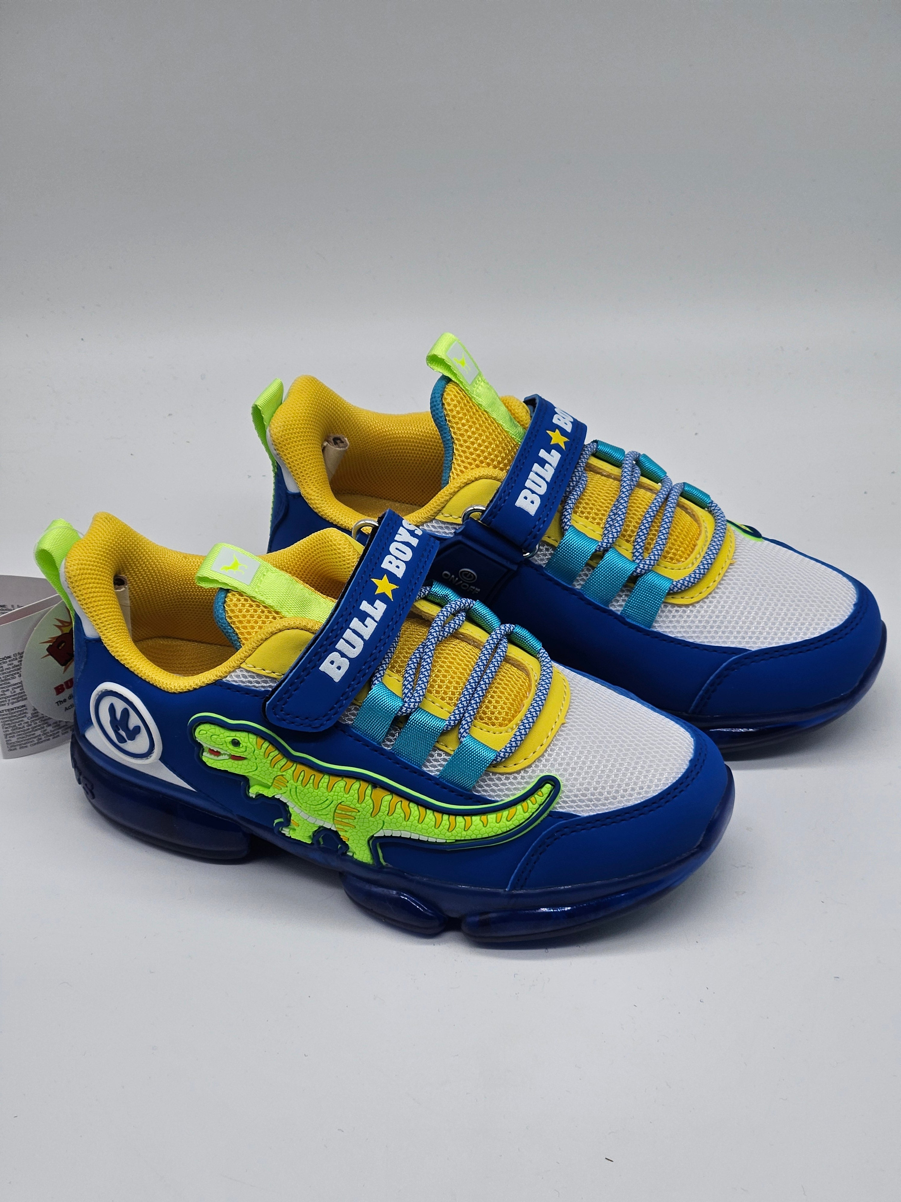 Sneaker für Jungen von Bull Boys mit Dinosaurier-Design, bequeme Sportschuh für Kinder, in bunten Farben.
