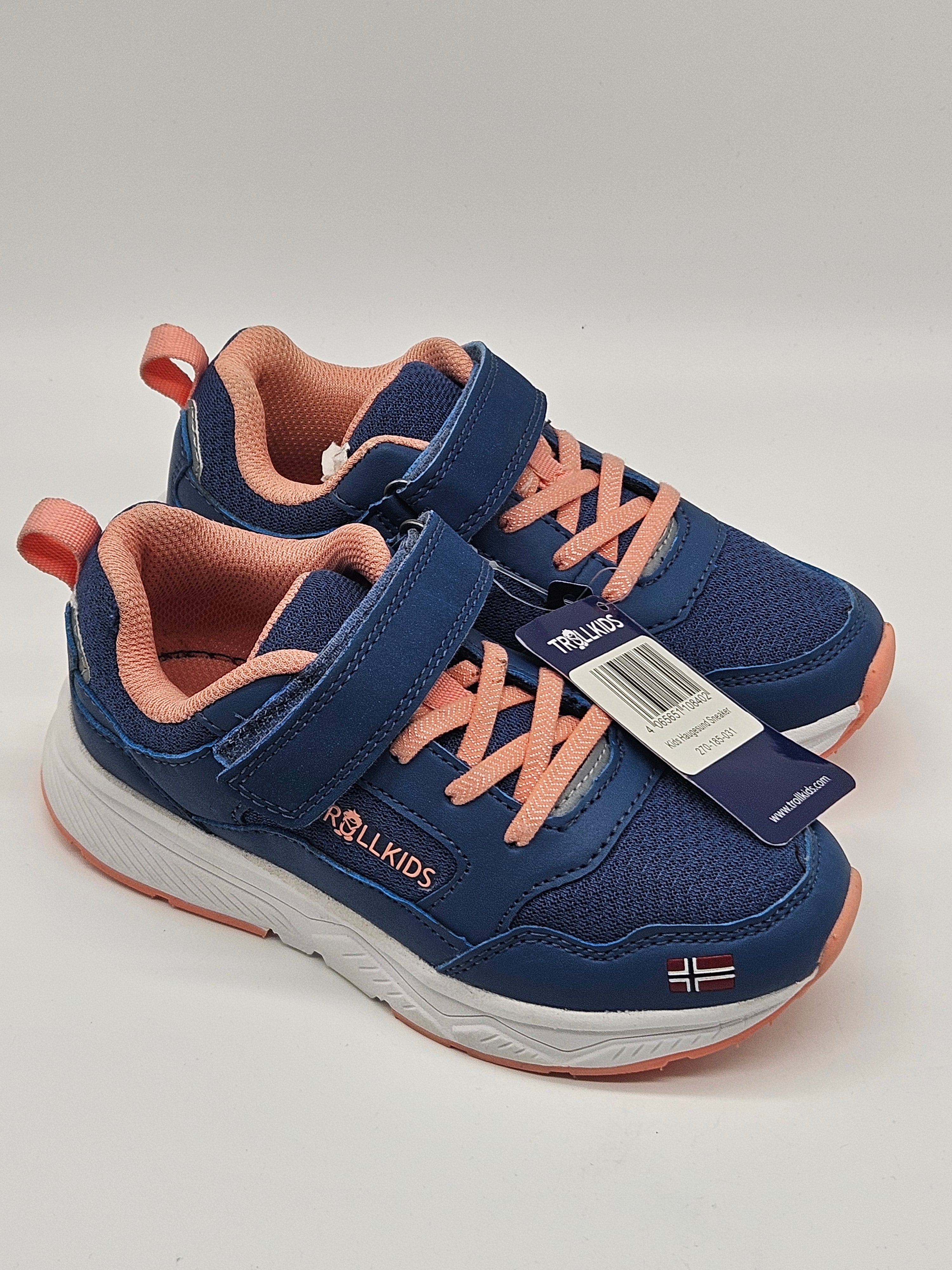 Trollkids Haugesund Sneaker für Kinder, bequeme Sportschuh mit Schnürung in Blau und Grau, langlebiges Material, seitliche Markierung