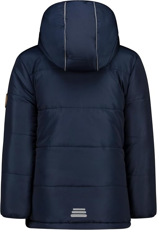 Wichtel Outlet Salt and Pepper navy blue reversible fleece jacket for children with hood and reflective details