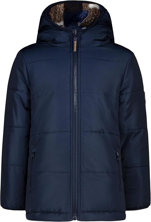 Wichtel Outlet Salt and Pepper reversible navy blue fleece jacket with hood and front zipper for children